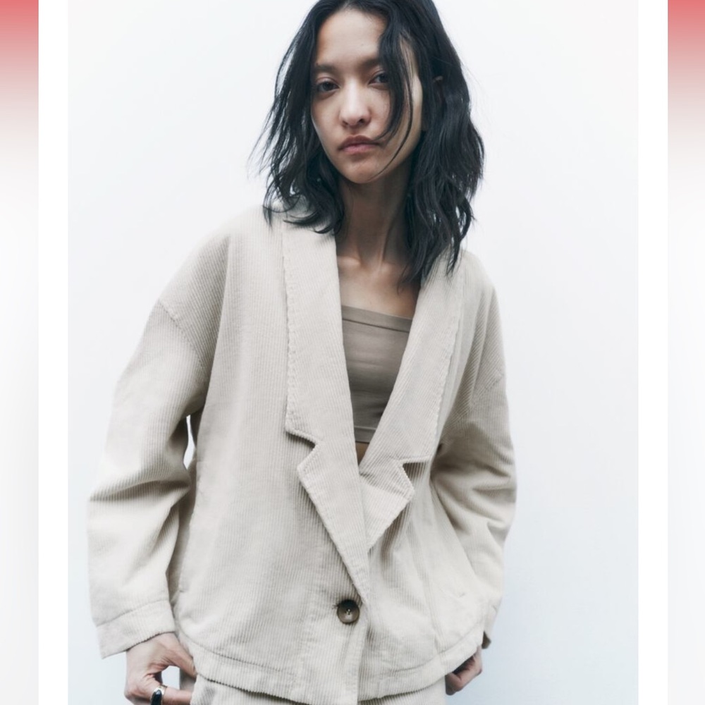 OVERSIZED CORDUROY BLAZER Ecru ZARA - Picture 3 of 7